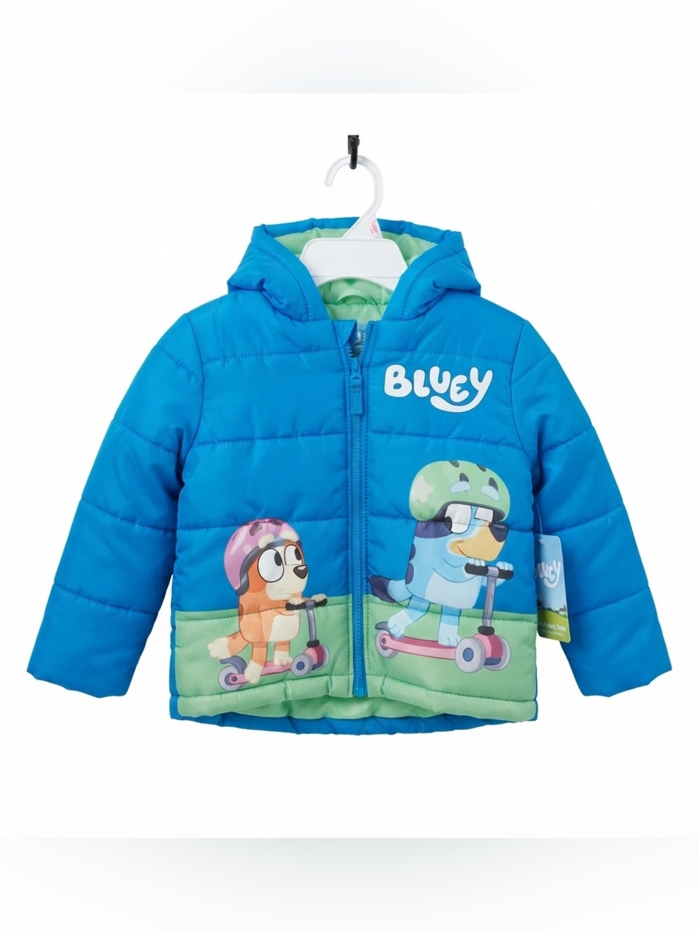 Bluey Girls Boys Blue Puffer Winter Jacket Hooded Scooter Graphic Size 4T NWT